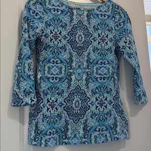 Talbots Blue Patterned Women's ¾ Sleeve Top